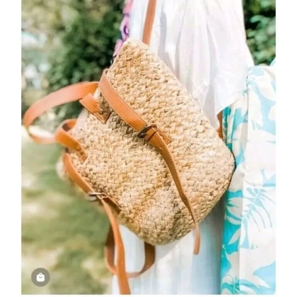 Xix Palms The Shorebreak Picnic‎ Hemp Straw Bag Backpack